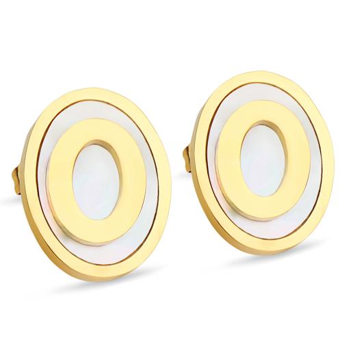 Roestvrij staal Stud Earrings, 304 roestvrij staal, met Schelp, voor vrouw, gouden, Verkocht door pair