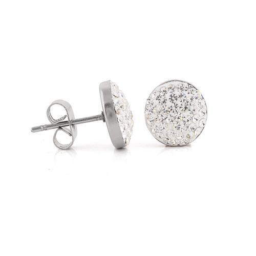 Roestvrij staal Stud Earrings, 304 roestvrij staal, micro pave zirconia & voor vrouw, wit, 14x7x3mm, Verkocht door pair