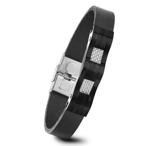 Titanium Steel Bracelet & Bangle with leather cord Unisex Sold By PC