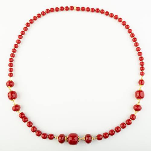 corail synthétique collier, avec laiton, style folk & unisexe, rouge, Longueur Environ 38 cm, Vendu par PC