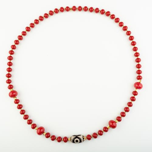 corail synthétique collier, avec laiton, style folk & unisexe, rouge, Longueur Environ 38 cm, Vendu par PC