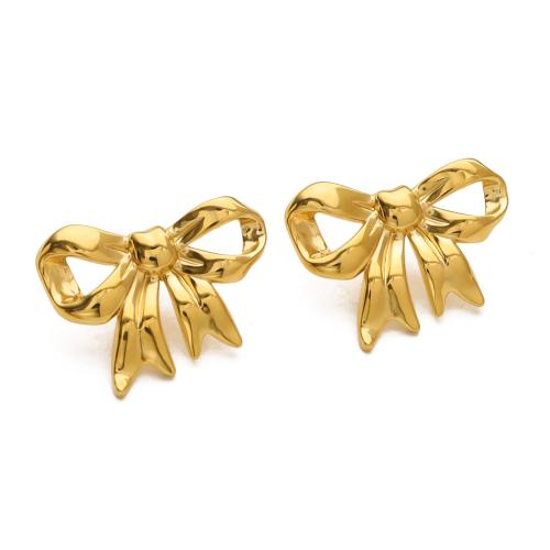 Roestvrij staal Stud Earrings, 304 roestvrij staal, Strik, 18K verguld, mode sieraden & voor vrouw, gouden, 30x22mm, Verkocht door pair