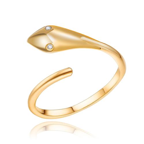 Anillo de dedo acero inoxidable del Rhinestone, acero inoxidable 304, Serpiente, 18K chapado en oro, Joyería & para mujer & con diamantes de imitación, dorado, Vendido por UD