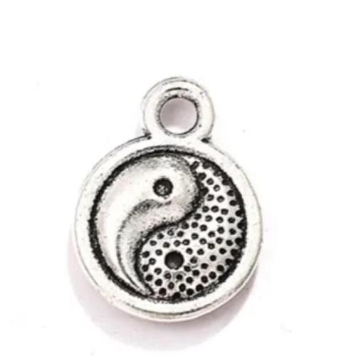 Alliage de zinc plate ronde pendentifs, Plat rond, Placage de couleur argentée, DIY, protéger l'environnement, sans nickel, plomb et cadmium, 13x10mm, Environ 100PC/sac, Vendu par sac