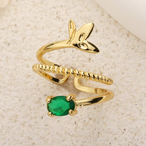 Cubic Zirconia Micro Pave Brass Ring gold color plated Adjustable & micro pave cubic zirconia & for woman green nickel lead & cadmium free inner ~20mm Sold By PC