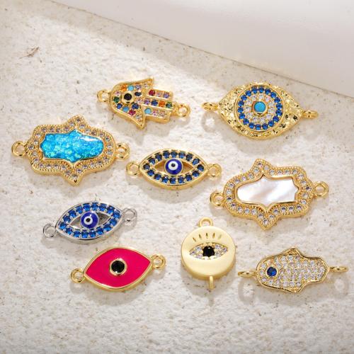 Evil Eye Connector Brass gold color plated evil eye pattern & micro pave cubic zirconia & enamel & 1/1 loop nickel lead & cadmium free Sold By PC