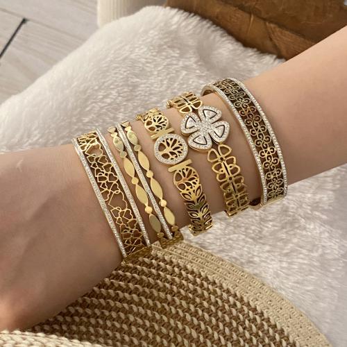 Stainless Steel Bangle 304 Stainless Steel gold color plated & for woman & with rhinestone Sold By PC