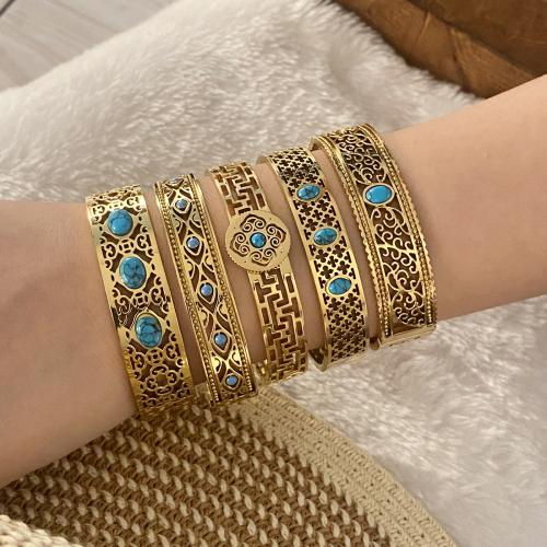 Stainless Steel Bangle 304 Stainless Steel with turquoise gold color plated & for woman Sold By PC