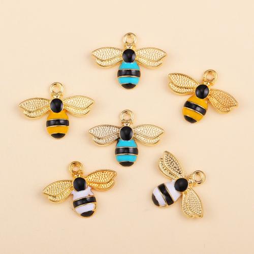 Zinc Alloy Enamel Pendants Bee gold color plated DIY nickel lead & cadmium free Sold By Bag