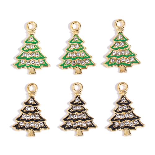 Zinc Alloy Enamel Pendants Christmas Tree gold color plated DIY & micro pave cubic zirconia nickel lead & cadmium free Sold By Bag