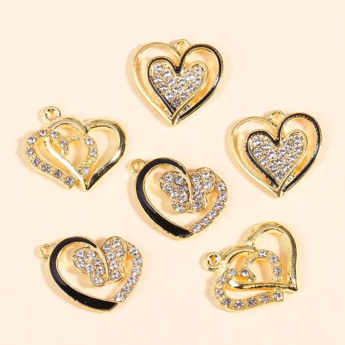 Zinc Alloy Rhinestone Pendants Heart gold color plated DIY & with rhinestone nickel lead & cadmium free Sold By Bag