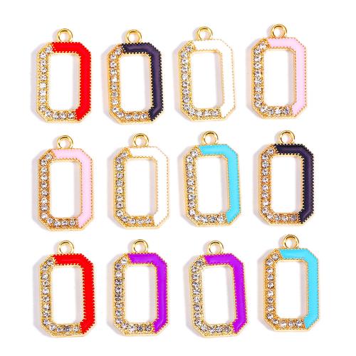 Zinc Alloy Enamel Pendants Rectangle gold color plated DIY & with rhinestone nickel lead & cadmium free Sold By Bag