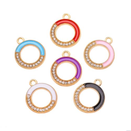 Zinc Alloy Enamel Pendants Round plated DIY & with rhinestone nickel lead & cadmium free Sold By Bag