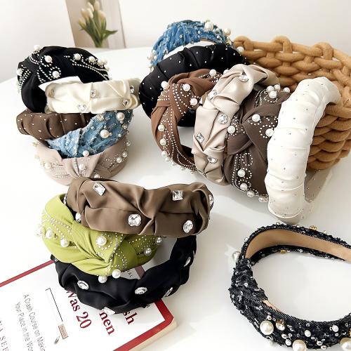 Hair Bands Cloth with Plastic Pearl fashion jewelry & with rhinestone Sold By PC