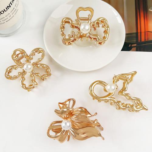 Hair Claw Clips Zinc Alloy with Plastic Pearl gold color plated fashion jewelry golden nickel lead & cadmium free Sold By PC