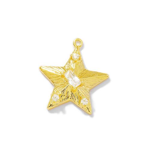 Kubik Zirkonium mikro bana Mässing hängande, Star, äkta guldpläterad, DIY & micro bana cubic zirconia, gyllene, 16x17mm, Säljs av PC