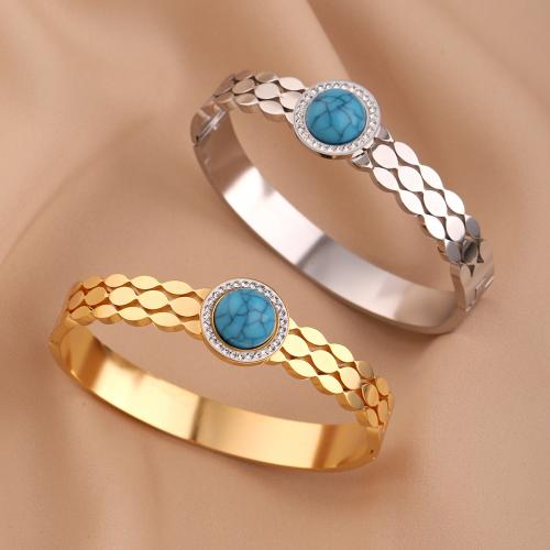 Titanium Steel Bracelet & Bangle with Gemstone micro pave cubic zirconia & for woman Sold By PC