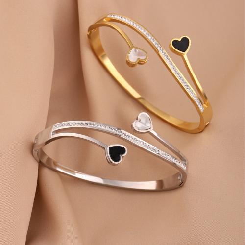 Titanium Steel Bracelet & Bangle with Shell plated micro pave cubic zirconia & for woman Sold By PC