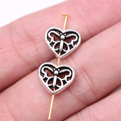 Zink Alloy Heart Pärlor, Hjärta, antik silver pläterad, DIY, 12x10mm, Säljs av PC