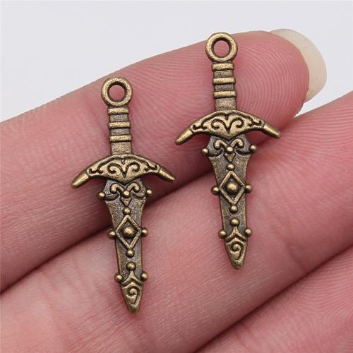 Sinc Alloy Pendants, Sword, dath cré-umha antique plátáilte, DIY, 28x13mm, Díolta De réir PC