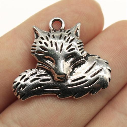 Sinc Alloy Pendants Ainmhithe, Fox, dath airgid antique plátáilte, DIY, 24x28mm, Díolta De réir PC