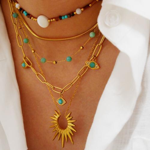 Acier titane Collier et bracelet, avec Amazonite, Placage de couleur d'or, styles différents pour le choix & pour femme, Vendu par PC