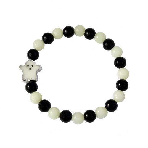 Glass Bracelet with Zinc Alloy Ghost Unisex & Halloween Jewelry Gift & luminated Inner Approx 55mm Sold By PC