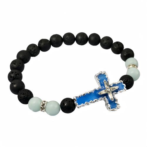 Lava Bracelet with Natural Fluorite & Zinc Alloy Cross Unisex & luminated & enamel Inner Approx 55mm Sold By PC