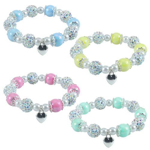 Plastic Pearl Children Bracelet with Glass & Zinc Alloy Heart handmade fashion jewelry & Unisex & with rhinestone Length Approx 6.3-11.8 Inch Sold By PC