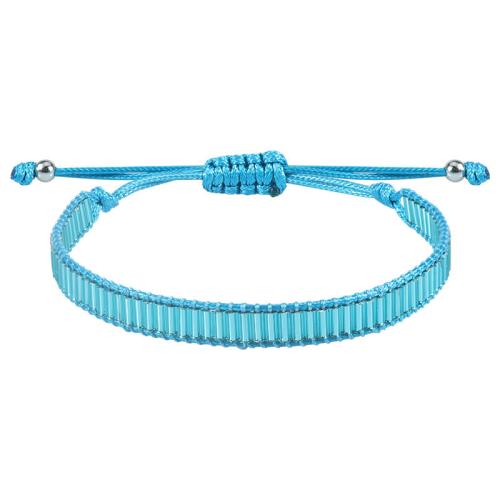 Glass Bracelet with Wax Cord handmade fashion jewelry & Unisex blue Length Approx 6.3-11 Inch Sold By PC