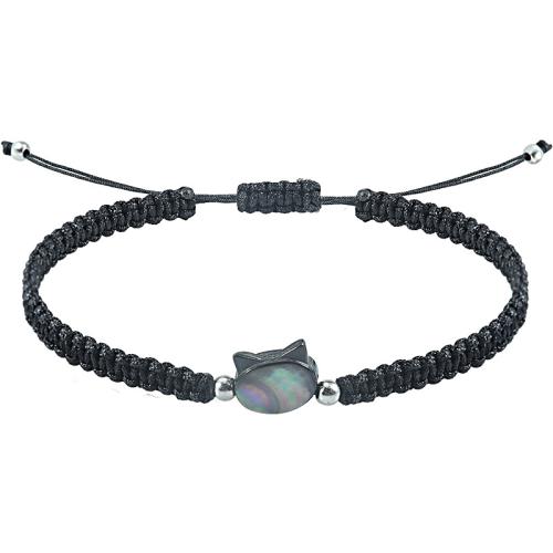 Shell Bracelet with Wax Cord Cat handmade Unisex & braided black Length Approx 7.1-11.8 Inch Sold By PC