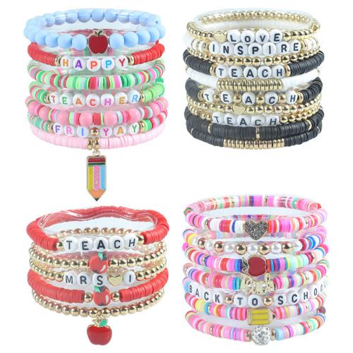 argile de polymère Set de bracelet, avec perle de plastique & alliage de zinc & Acrylique, fait à la main, unisexe & styles différents pour le choix & avec le motif de lettre, Longueur Environ 6.9-11.8 pouce, Vendu par fixé