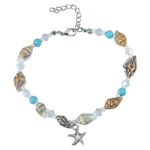 Glass Anklet with turquoise & Shell & Iron & Acrylic handmade Bohemian style & Unisex Length Approx 9.06-11.02 Inch Sold By PC