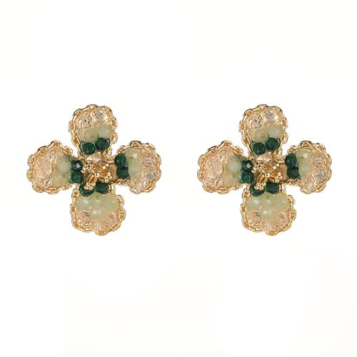 Brass Stud Earring with Crystal fashion jewelry & for woman green Sold By Pair