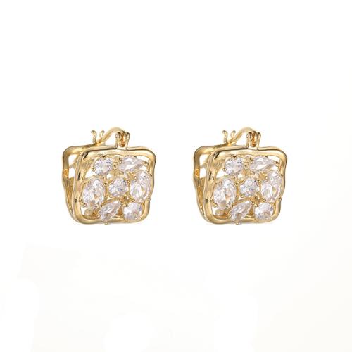 Boucles d'oreilles en laiton zircon cubique pavent, Plaqué or 18K, bijoux de mode & pavé de micro zircon & pour femme, doré, 15mm, Vendu par paire