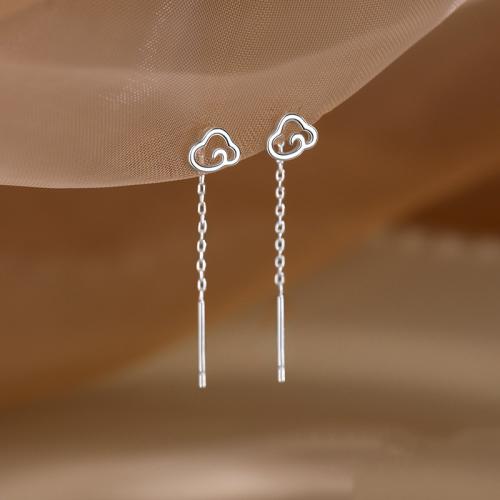 Brass Thread Through Earrings fashion jewelry & for woman silver color 38mm Sold By Pair