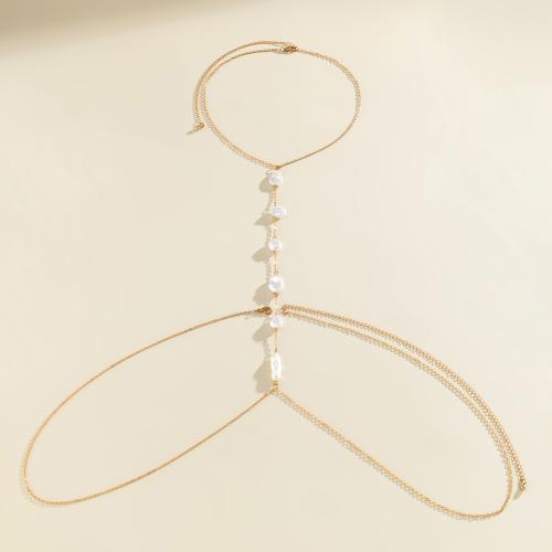 Body Chain Jewelry Plastic Pearl with brass chain for woman Sold By PC