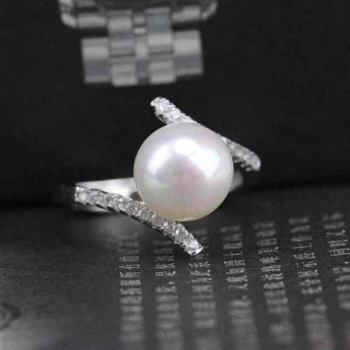 Cubic Zirconia Micro Pave Brass Ring with Plastic Pearl & micro pave cubic zirconia & for woman Sold By PC