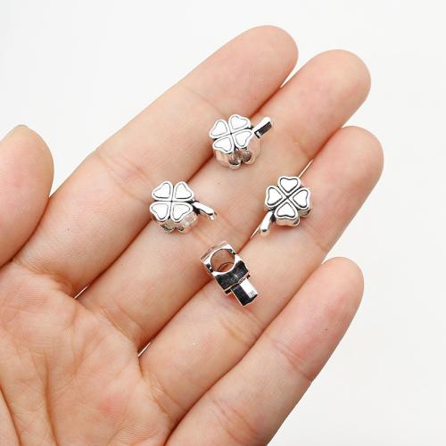 Zinc Alloy Large Hole Bead Four Leaf Clover silver color plated DIY nickel lead & cadmium free Approx 4mm Approx Sold By Bag