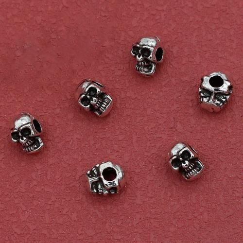 Zink Alloy Smycken Pärlor, Skull, silver pläterad, DIY, nickel, bly och kadmium gratis, 8x5mm, Hål:Ca 2mm, Ca 200PC/Bag, Säljs av Bag