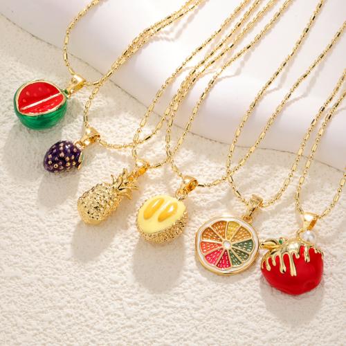 Collar de Latón, metal, Fruta, chapado en color dorado, diferentes estilos para la opción & para mujer & esmalte, más colores para la opción, libre de níquel, plomo & cadmio, longitud 45 cm, Vendido por UD