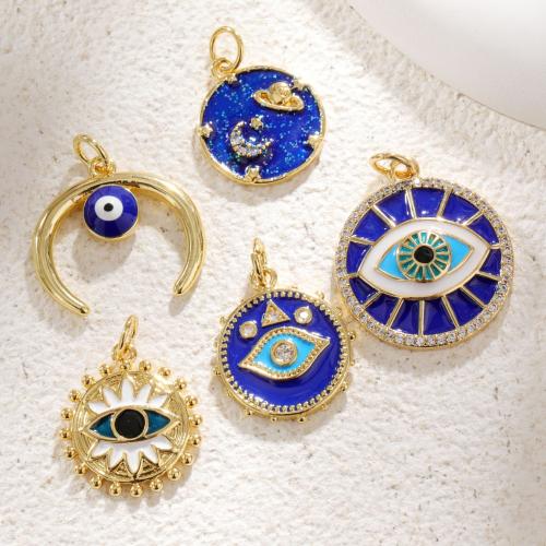 Evil Eye Pendants Brass gold color plated DIY & evil eye pattern & micro pave cubic zirconia & enamel nickel lead & cadmium free Sold By PC