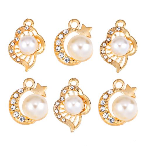 Zinc Alloy Rhinestone Pendants with Plastic Pearl gold color plated DIY & with rhinestone nickel lead & cadmium free Sold By Bag