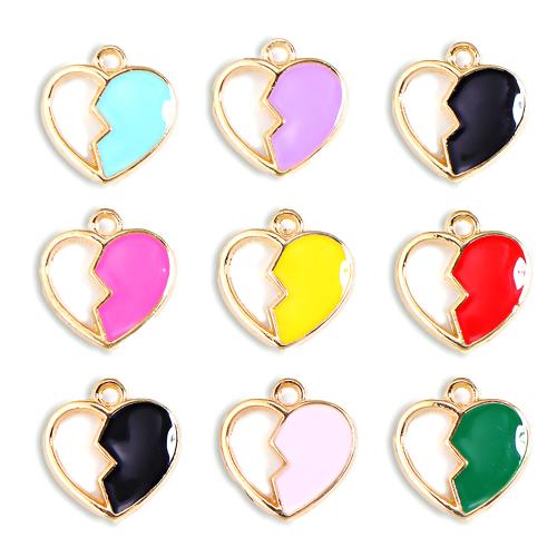 Zinc Alloy Enamel Pendants Heart gold color plated DIY & with rhinestone mixed colors nickel lead & cadmium free Sold By Bag