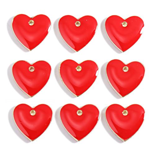 Zinc Alloy Enamel Pendants Heart gold color plated DIY red nickel lead & cadmium free Sold By Bag