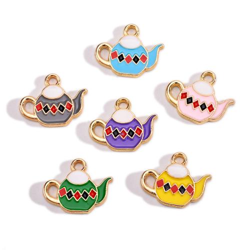 Zinc Alloy Enamel Pendants Teapot gold color plated DIY nickel lead & cadmium free Sold By Bag