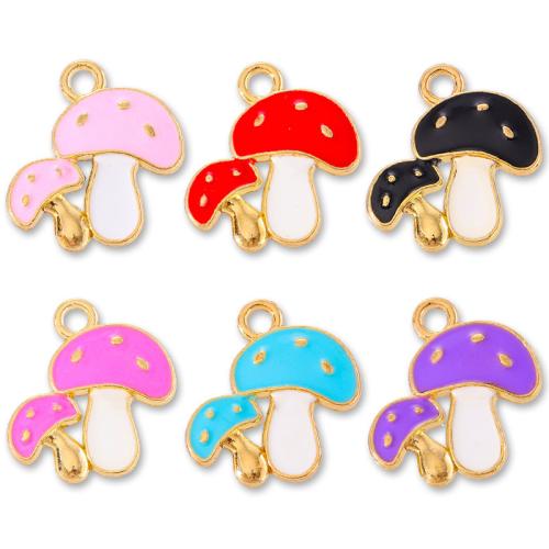 Zinc Alloy Enamel Pendants mushroom gold color plated DIY nickel lead & cadmium free Sold By Bag