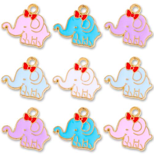 Zinc Alloy Enamel Pendants Elephant gold color plated DIY nickel lead & cadmium free Sold By Bag