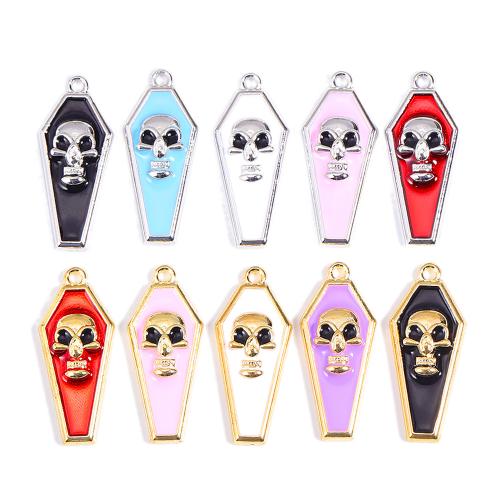 Zinc Alloy Enamel Pendants Skull plated DIY nickel lead & cadmium free Sold By Bag