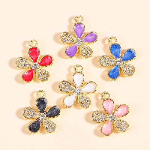 Zinc Alloy émail Pendants, alliage de zinc, fleur, Placage de couleur d'or, DIY & pavé de micro zircon, plus de couleurs à choisir, protéger l'environnement, sans nickel, plomb et cadmium, 17x21mm, 100PC/sac, Vendu par sac